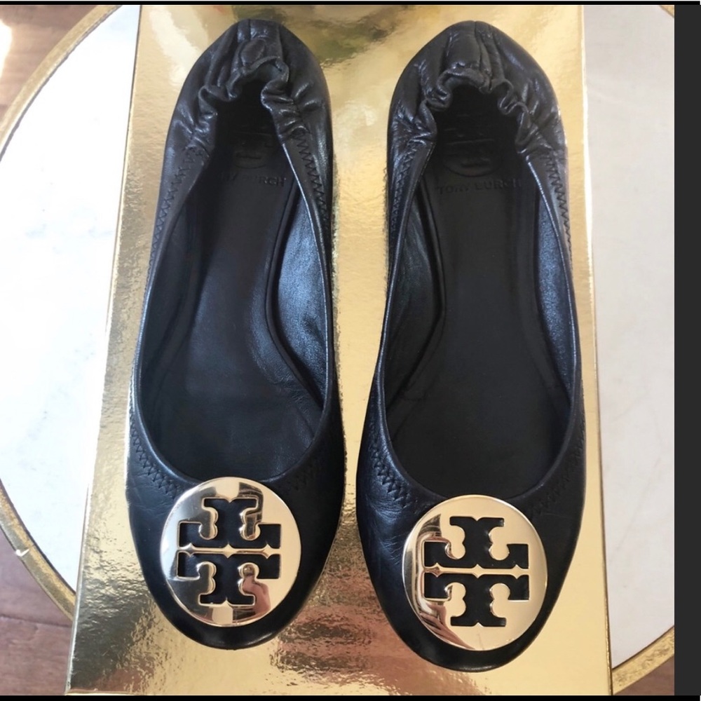Tory Burch Minnie Travel Ballet Flat Black Leather